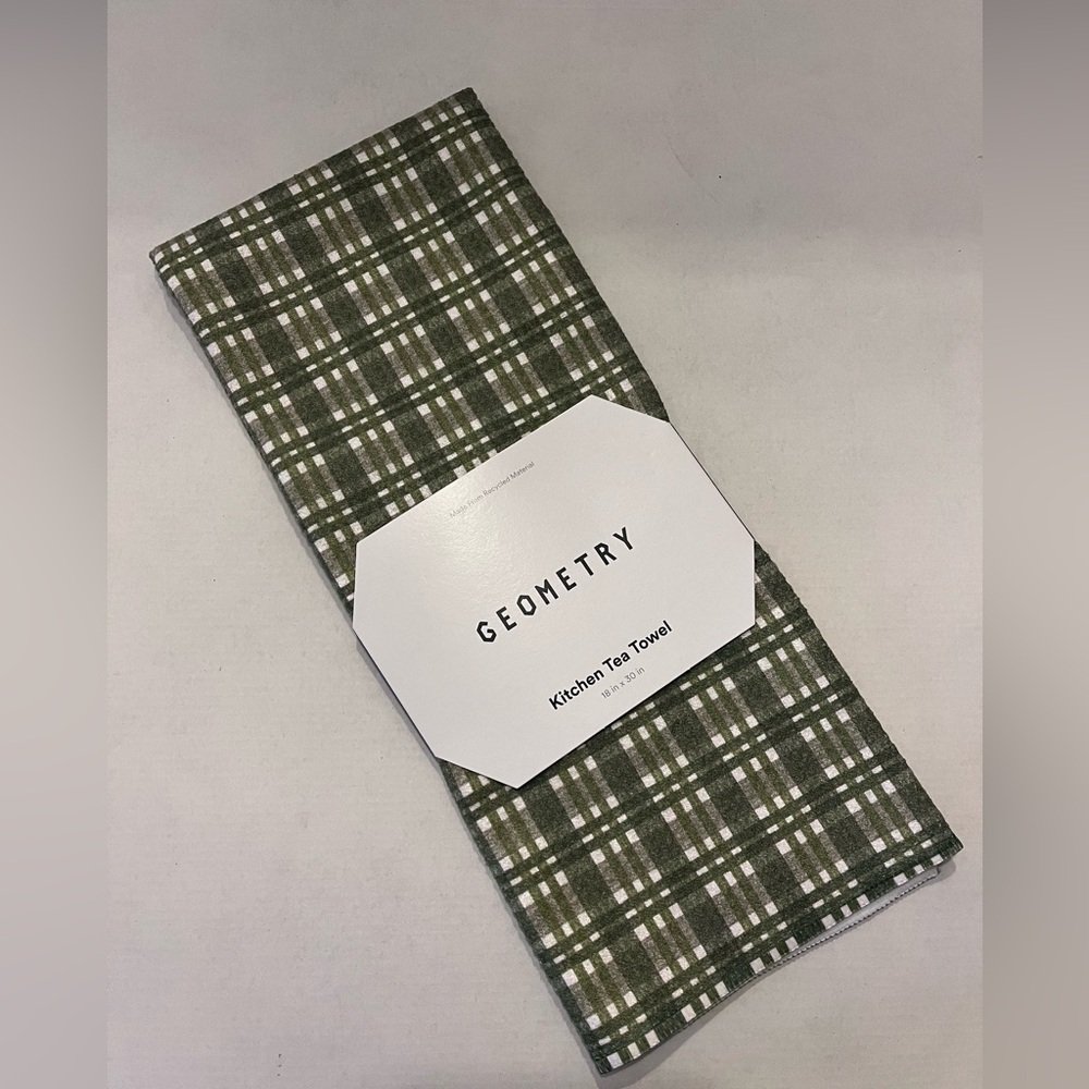Geometry Olive Green Plaid Kitchen Tea Towel